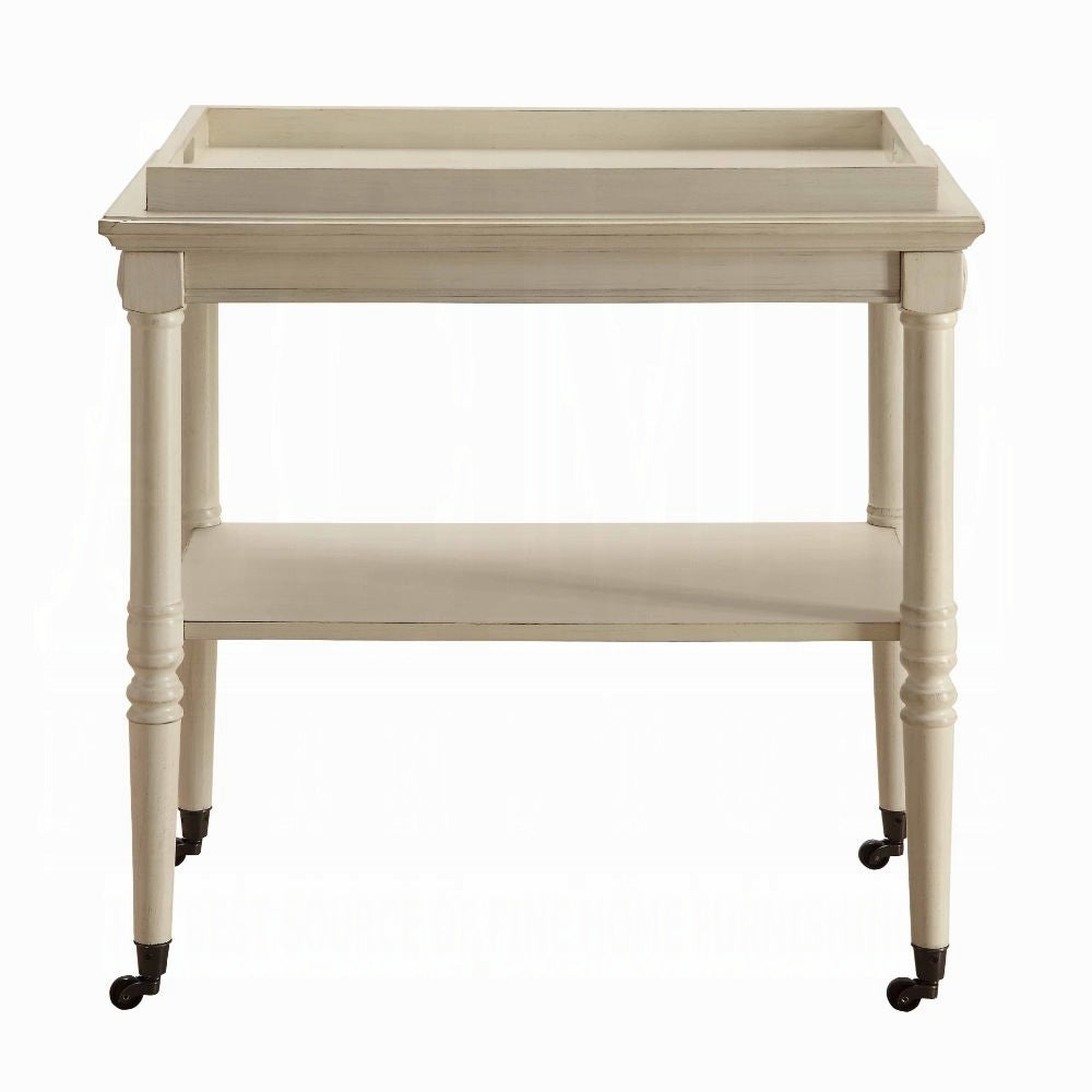 Antique White Serving Cart With Shelf White Dining Room French,Traditional Solid Wood Mdf Small Less Than 40In