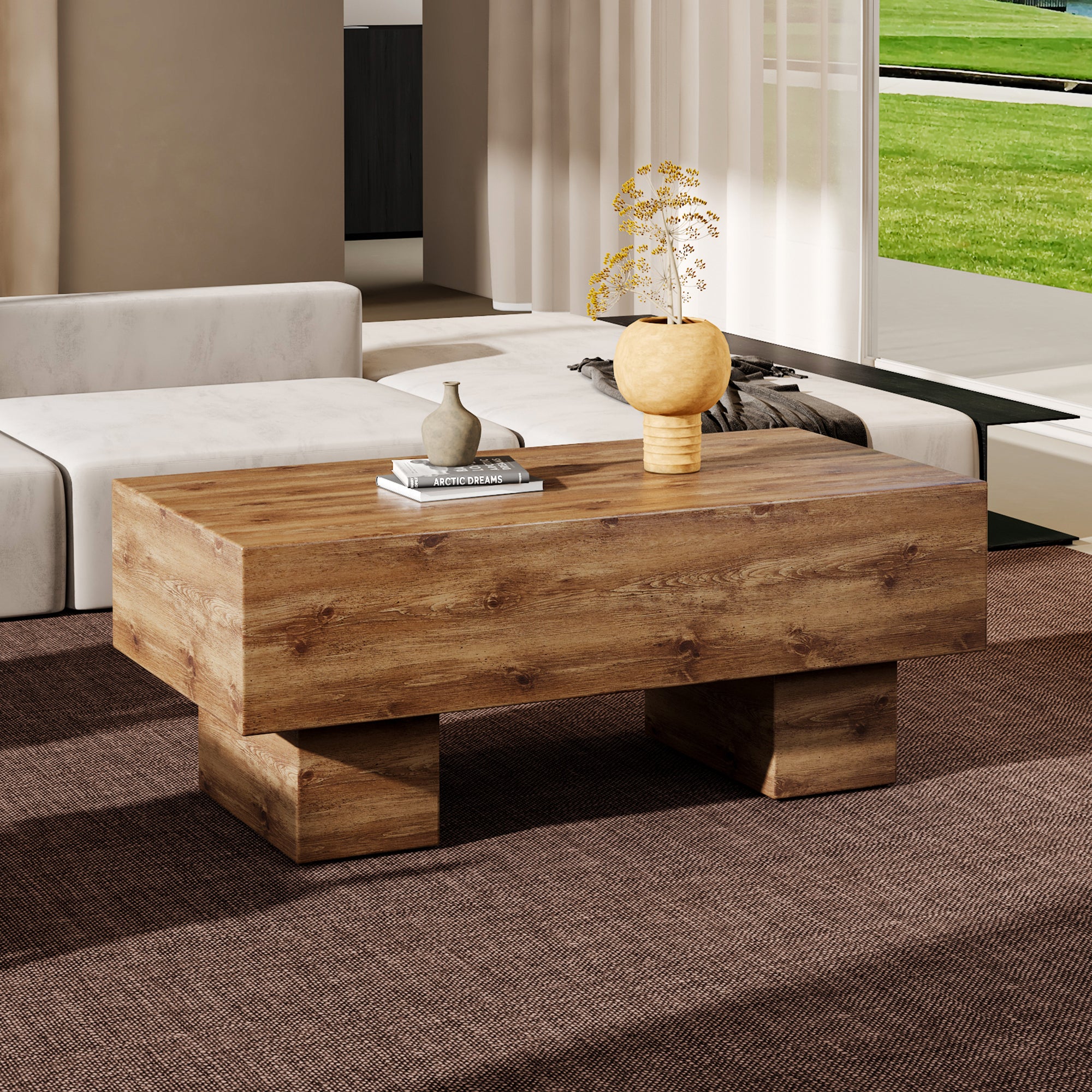 This Modern Rectangular Coffee Table Features A Stylish Wood Color, Making It An Ideal Addition To Any Living Room Or Apartment, And Measures 43.3 "X 21.6" X 17.2 ". Wood Mdf