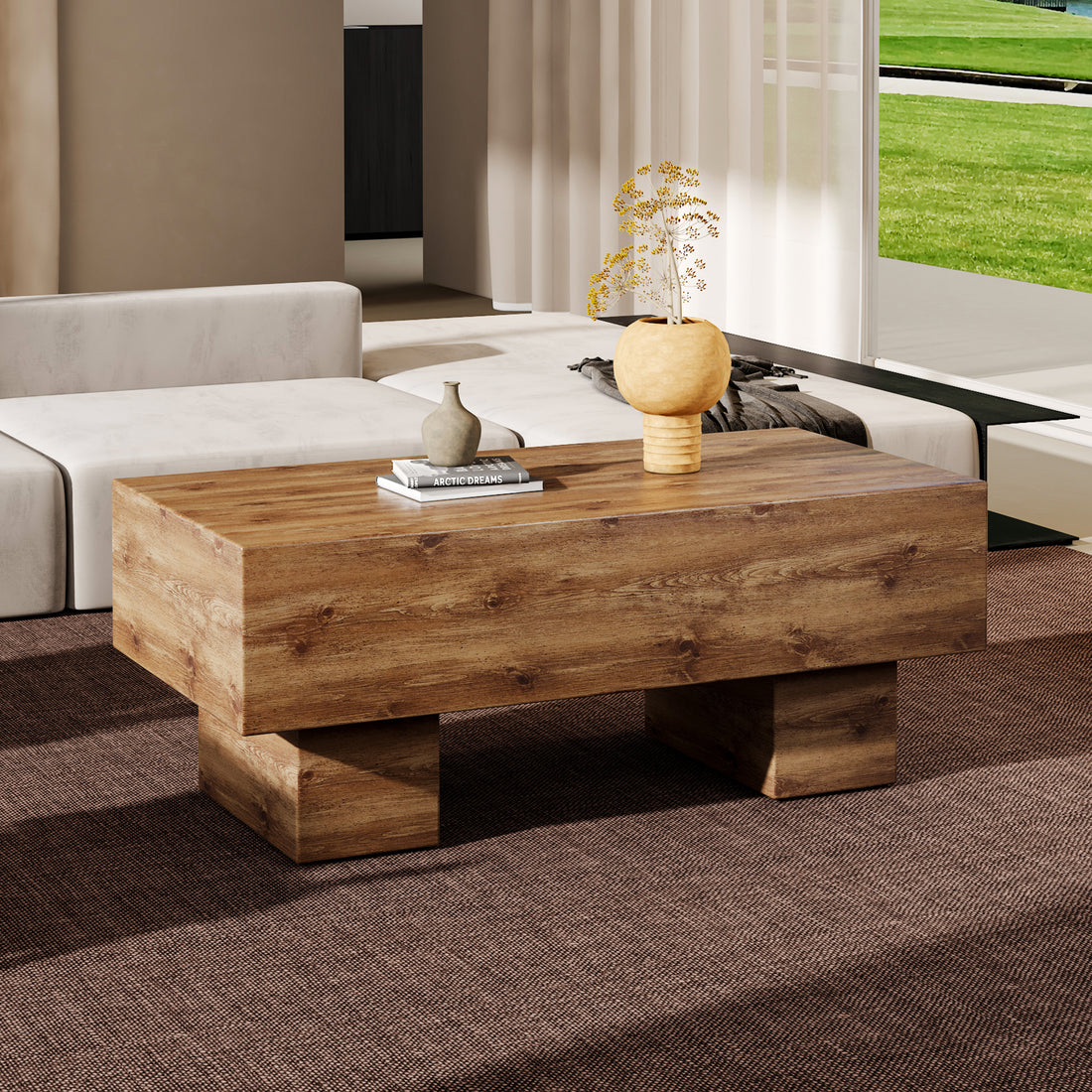 This Modern Rectangular Coffee Table Features A Stylish Wood Color, Making It An Ideal Addition To Any Living Room Or Apartment, And Measures 43.3 "X 21.6" X 17.2 ". Wood Mdf