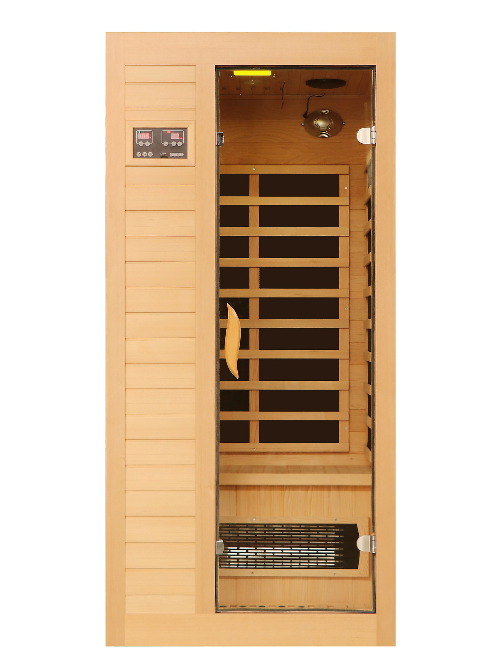 1 To 2 Person Hemlock Wood Low Emf Far Infrared Sauna For Home With Led Control Panel And Tempered Glass Door Natural Wood Wood Metal