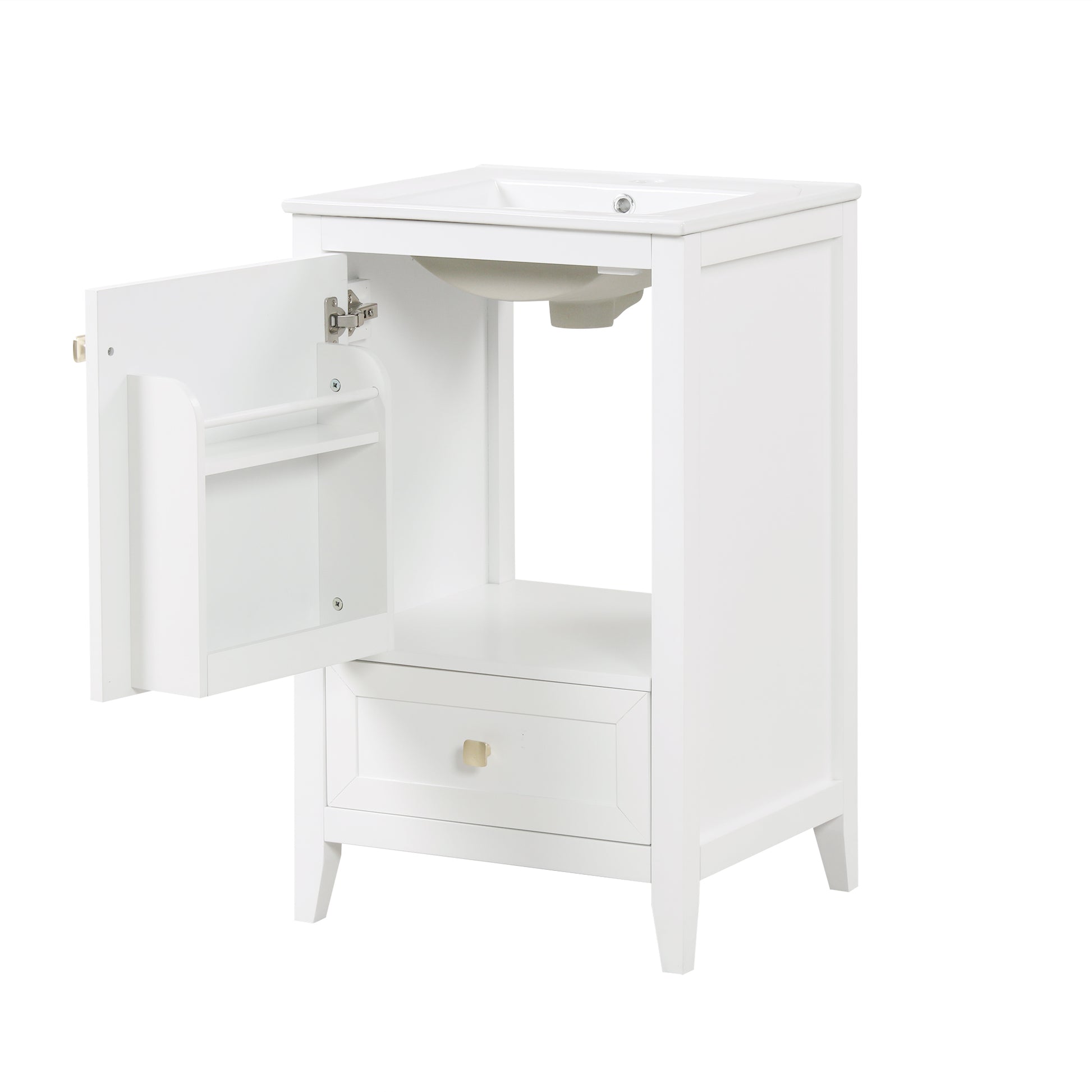 20" Bathroom Vanity With Sink, Bathroom Cabinet With Soft Closing Door, Storage Rack And A Drawer, White White Mdf