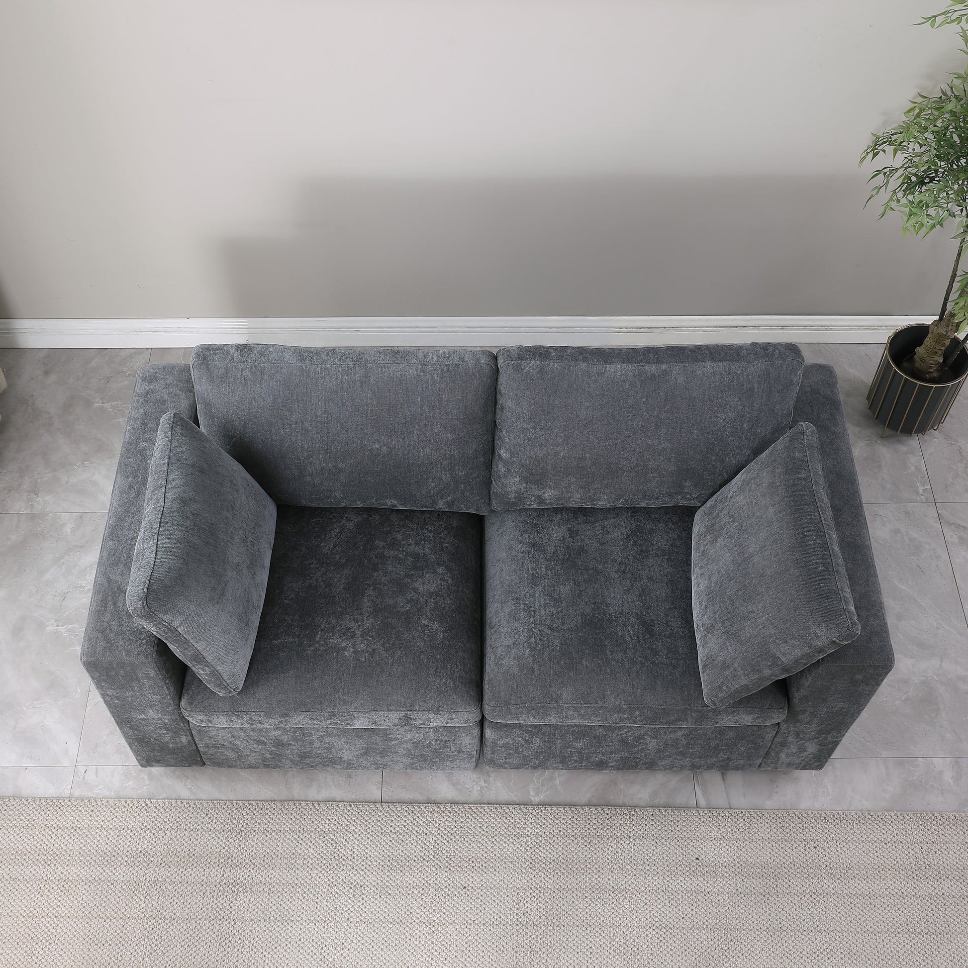 Modular Sectional Sofa, 2 Piece Sectional Sofa Set, Two Corner Chairs, Chenille Grey Grey Fabric 2 Seat