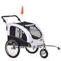 Aosom Dog Bike Trailer 2 In 1 Pet Stroller With Canopy And Storage Pockets, White White Steel