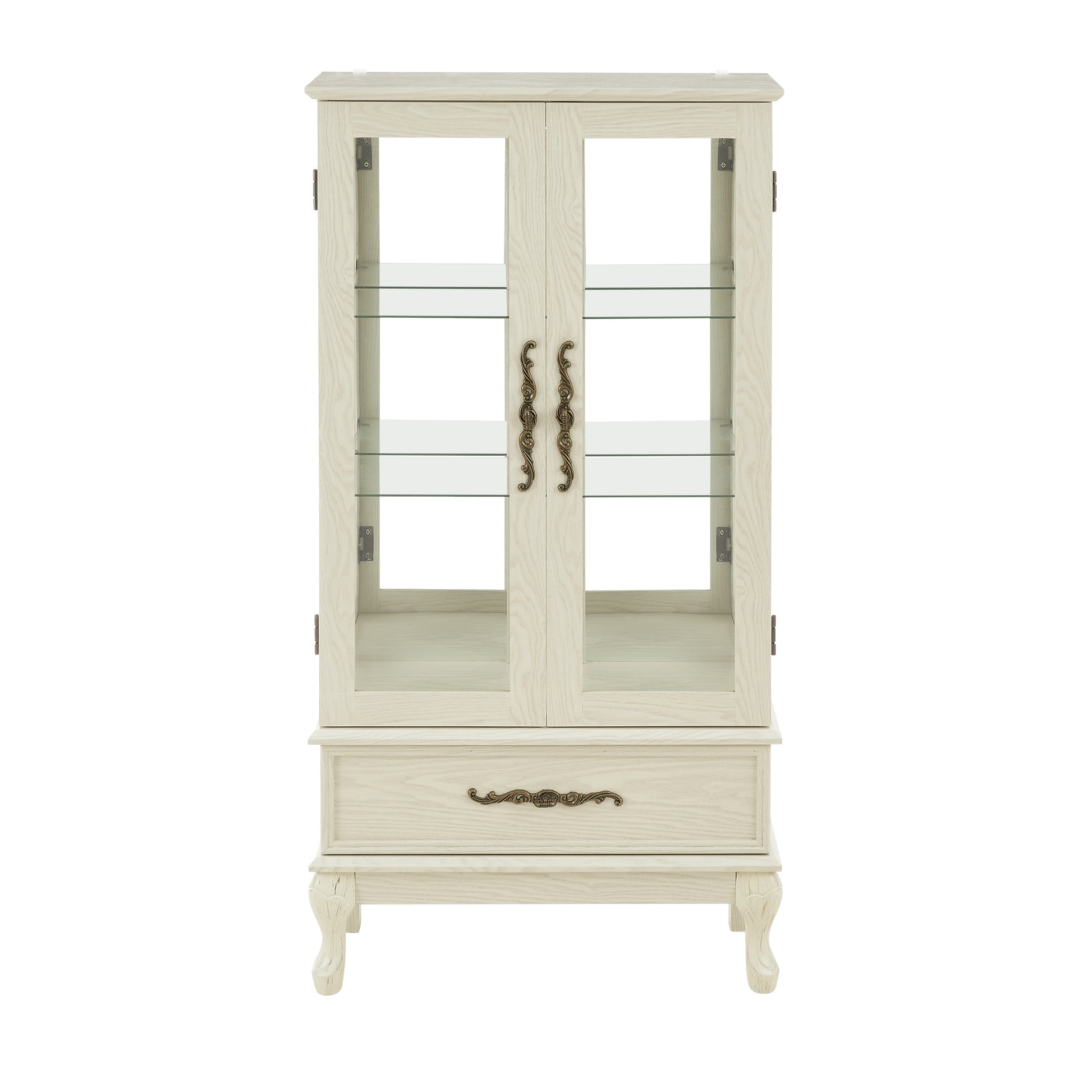 Curio Cabinet Lighted Glass Cabinet Glass Wine Cabinet Curio Display Cabinet With Adjustable Glass Shelves 2 Doors And 1 Drawer Cabinet Sideboard With Bulb Included Antique White Antique White Mdf Glass