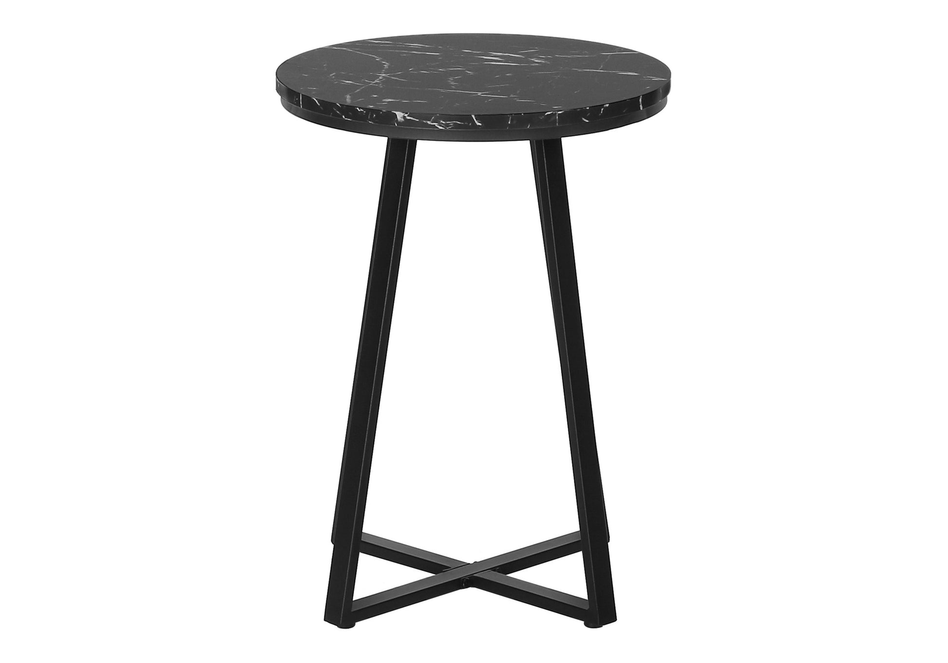 Accent Table, Side, Round, End, Nightstand, Lamp, Living Room, Bedroom, Black Marble Look Laminate, Black Metal, Contemporary, Modern Black Metal