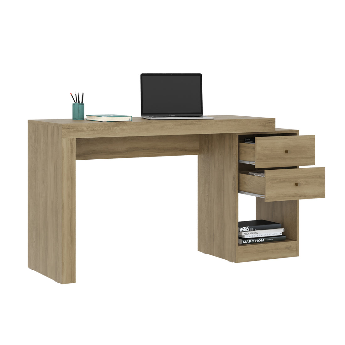 Techni Mobili Expandable Home Office Desk, Pine Light Brown Writting Desk Office Modern Rectangular Rectangular Mdf