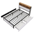 Metal Full Size Platform Bed With 4 Drawers, Upholstered Headboard And Footboard, Sockets And Usb Ports, White Full White Black Fabric Metal