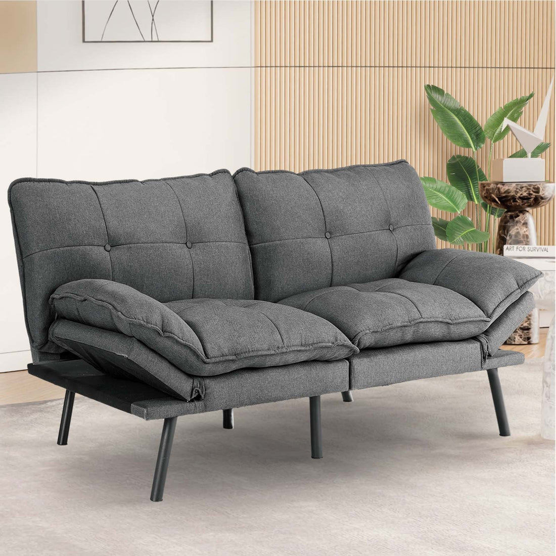 Sofa Bed, Living Room Sofa Bed, Folding Furniture, Convertible Full Size Sofa With Adjustable Back And Armrests, Linen, Dark Grey Gray Linen 3 Seat
