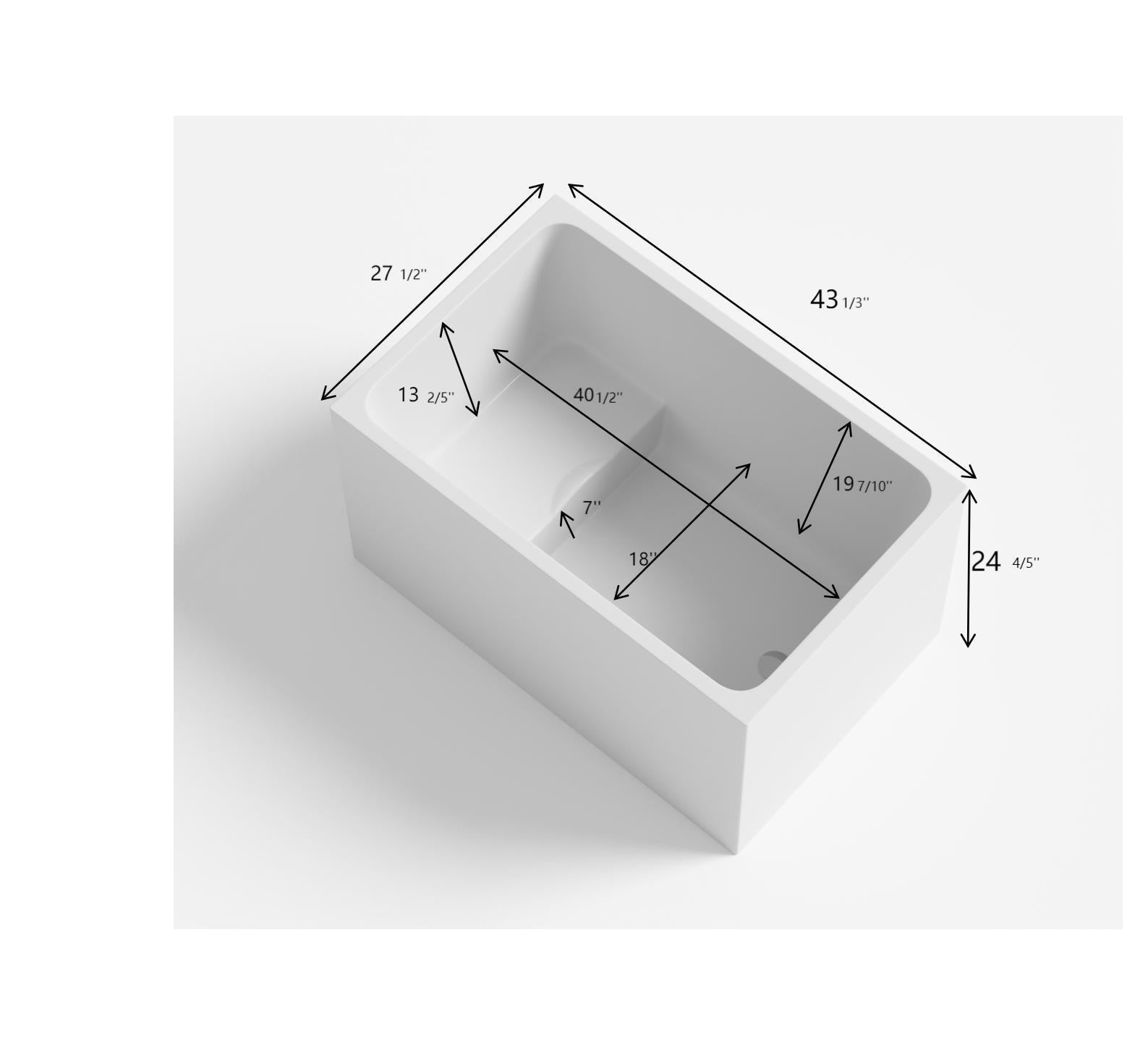 43" Acrylic Freestanding Bathtub With Seat: Spacious Rectangle Shape, Gloss White Finish, Chrome Overflow & Pop Up Drain White Rectangle Bathroom Freestanding Tubs Polished Less Than 59 In Contemporary Soaking Center Acrylic Acrylic