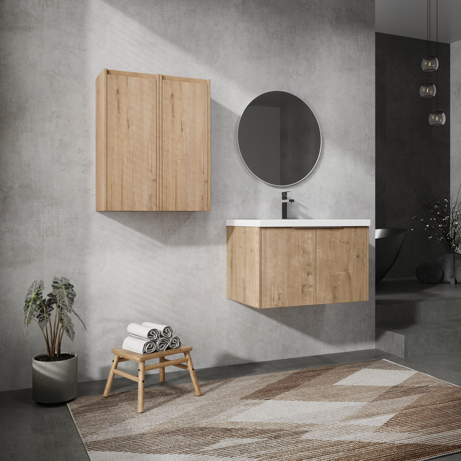 30" Wall Mounted Bathroom Vanity With Sink And Side Cabinet, Soft Close Doors,00112Imo X 2 00630Imo Combination Cabinet Kd Packing Imitative Oak Bathroom Modern Plywood Plywood