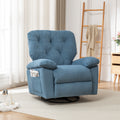 Blue Relaxing Recliner Chair,Soft Artificial Fleece, Overstuffed, Swivel, Glider, Side Pocket Blue Manual Push Button Wood Bedroom Medium Soft Tight Back Heavy Duty Modern Push Button Oak Cotton