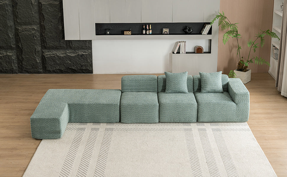 116.5" Sectional Sofa Full Compressed Sofa Couch Free Combined Sofa For Living Room, Green Green Foam Polyester 4 Seat