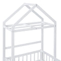 Wooden Floor Bed With Fence Railings And Detachable House Shape Headboard, Twin Size Bed With Kids Dress Up Rack, Kids Montessori Style Playhouse Frame For Girls Boys, White Twin White Wood