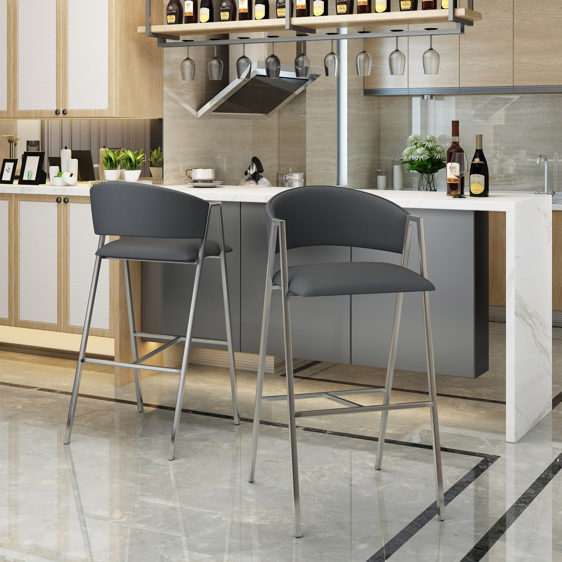 Bar Chair Mp2 Set Of 2 Grey Pu