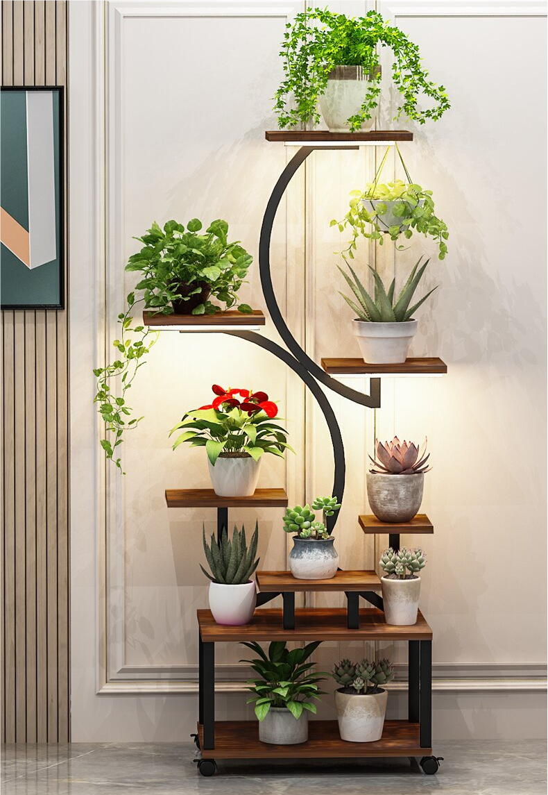 indoor plants rack design Plant Stand Indoor With Grow Lights, 8 Tiered Indoor Plant Shelf, 61" Tall Plant Stand For Indoor Plants Multiple, Metal Plant Flower Holder Stand, S