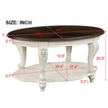 42'' Oval Wood Coffee Table For Living Room, 2 Tier Solid Wood Cocktail Table With Open Storage Shelf, Easy Assembly, Antique White& Cherry Top Written On Box Is Antique White And Light Espresso Top Antique White Rubber Wood