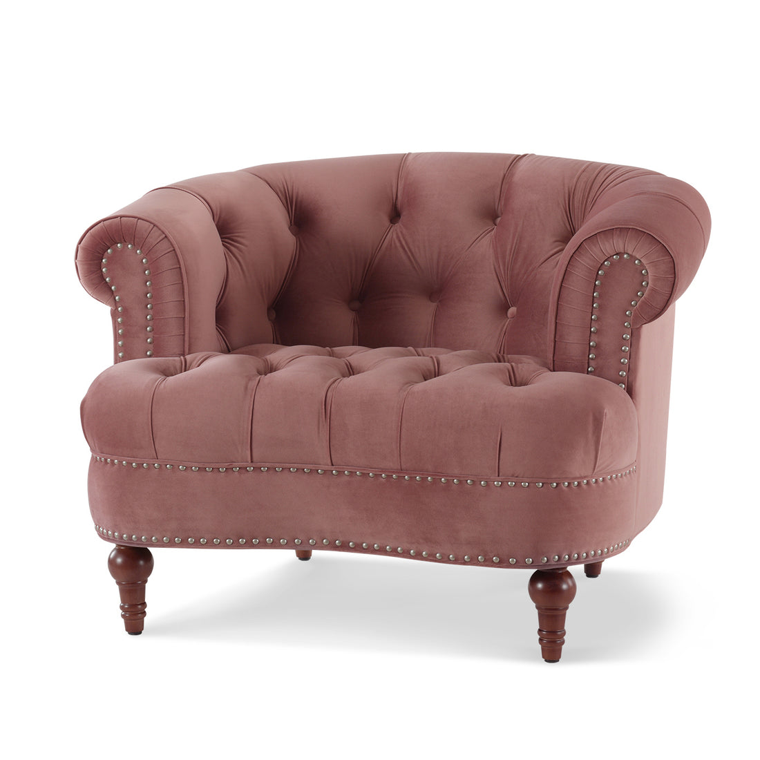 La Rosa Victorian Tufted Upholstered Accent Chair, Ash Rose Pink Velvet Pink Foam Velvet