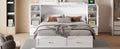 Queen Size Murphy Bed Wall Bed With Drawer And Rattan Decoration With 2 Storage Cabinets, One Set Of Sockets & Usb Ports, Pulley Structure Design, White Queen White Plywood