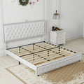Queen Size Bed Frame With Star Projector Galaxy Light, Adjustable Upholstered Headboard With Diamond Button, Usb Charger, Music Speaker, Pu Leather White Pu Mdf Metal