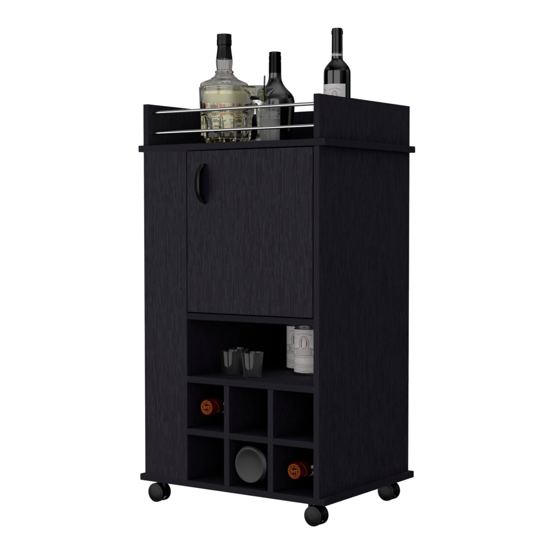 Farson Bar Cart with 2 Side Shelf, 6 Built In Wine freestanding-5 or more