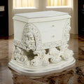 Rox 40 Inch Classic Ornate Carved Nightstand With 2 Drawer, Wood, White White Wood