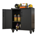 Heavy Duty Metal Garage Storage Cabinet With Wheels Sturdy And Durable Tool Storage Cabinet For Garage, Office, And Home Organizer Solutions Black Steel