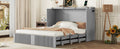 Queen Size Murphy Bed Wall Bed With Drawer And A Set Of Sockets & Usb Ports, Pulley Structure Design, Gray Queen Gray Plywood