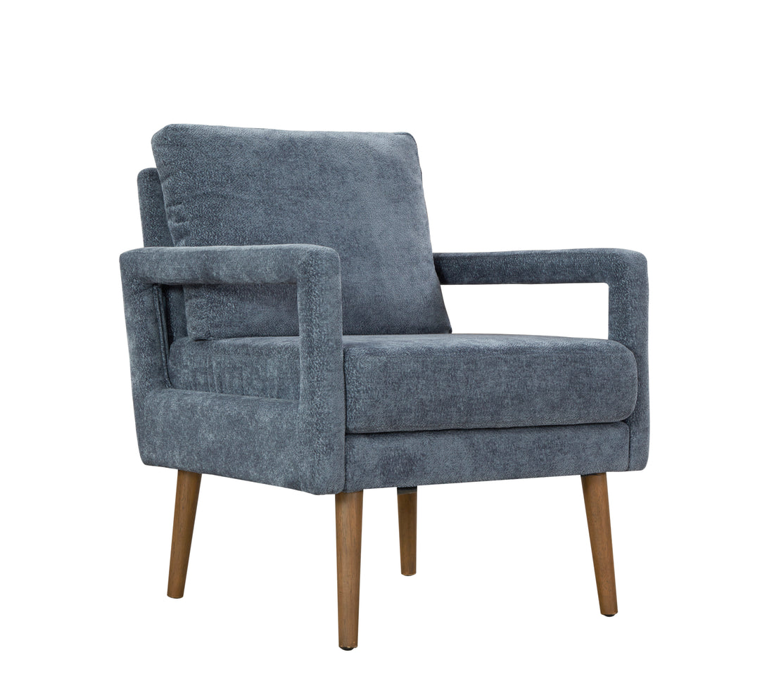 Mid Century Armchairaccent Chair With Chenille Armrest & Soft Cushion For Living Room, Bedroom, Home Office, Study, Dark Grayish Blue Blue Foam Wood Fabric