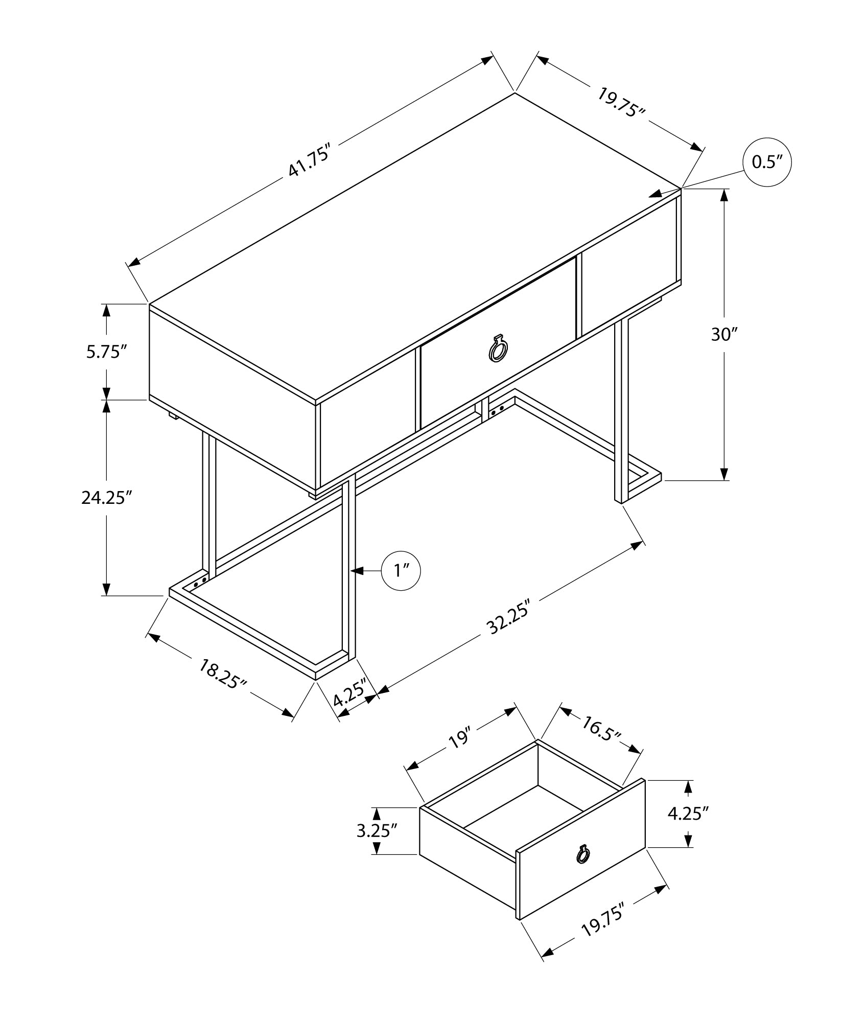 Computer Desk, Home Office, Laptop, Storage Drawers, 42"L, Work, Glossy White Laminate, Black Metal, Contemporary, Modern White Mdf