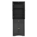 Tall Bathroom Storage Cabinet, Cabinet With Four Doors And Drawers, Adjustable Shelf, Mdf Board, Black Black Mdf