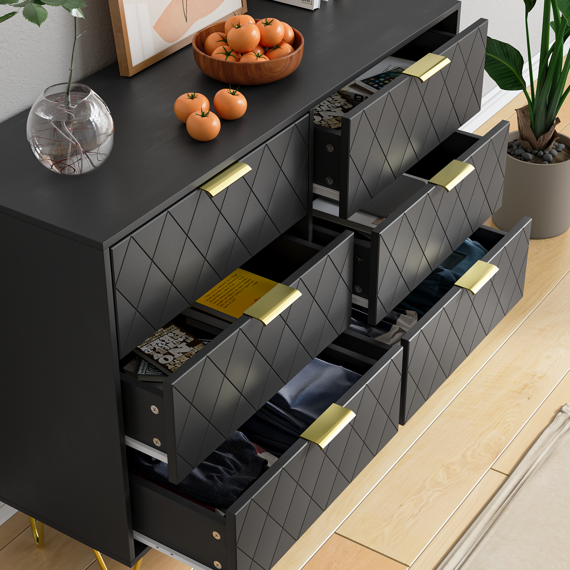 Modern Black 6 Drawers For Bedroom, Small Size Modern 6 Drawer Dresser Modern Black 6 Drawers For Bedroom, Small Size Modern 6 Drawer Dresser