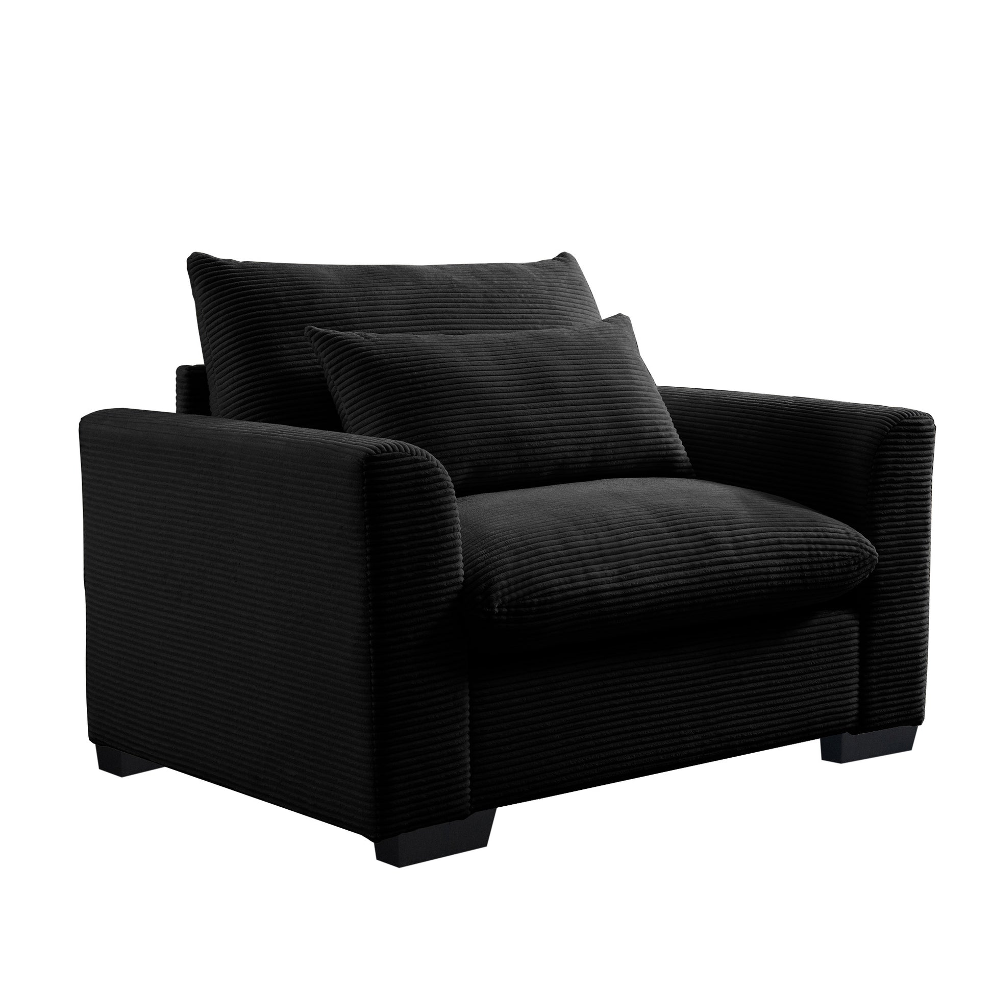 Black Corduroy Deep Seat Single Sofa Accent Chair,Deep Seat Couch With Waist Pillow For Living Room Apartment Office Black Corduroy 1 Seat