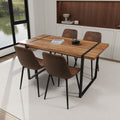 Mdf Natural Wood Dining Table And Modern Dining Chair 4 Piece Set, Medieval Wooden Kitchen Dining Table Set, Rectangular Metal Base, Dining Table And Suede Chair Wood Mdf