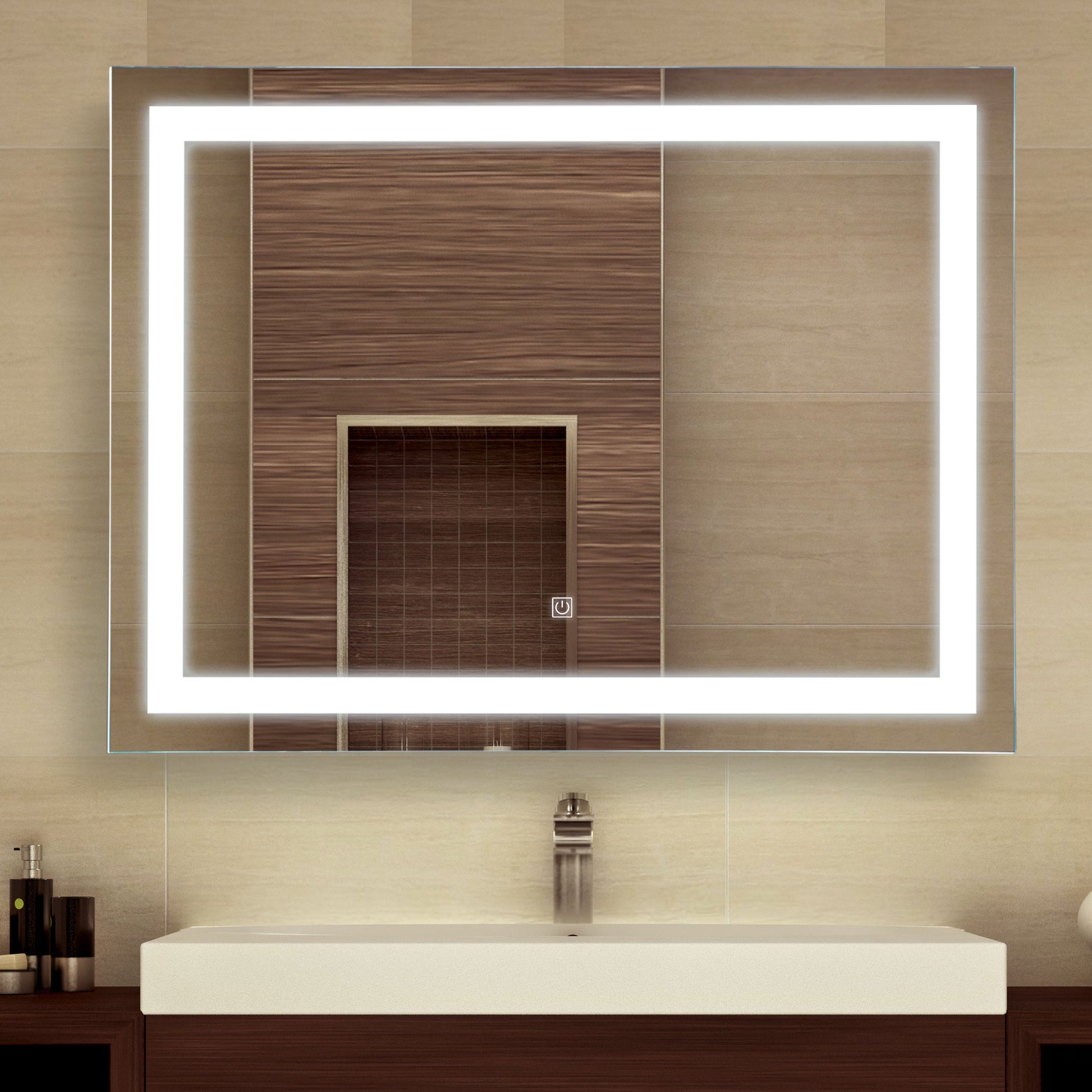 Homcom 32" X 24'' Led Illuminated Bathroom Mirror, Wall Mounted Vanity Mirror With Dimmable Memory Touch, Waterproof, Horizontally Or Vertiy, Silver Clear Glass