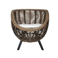 27 Inch Accent Chair, Rattan Frame, Curved Round Silhouette, Brown, Black Brown Black Wood