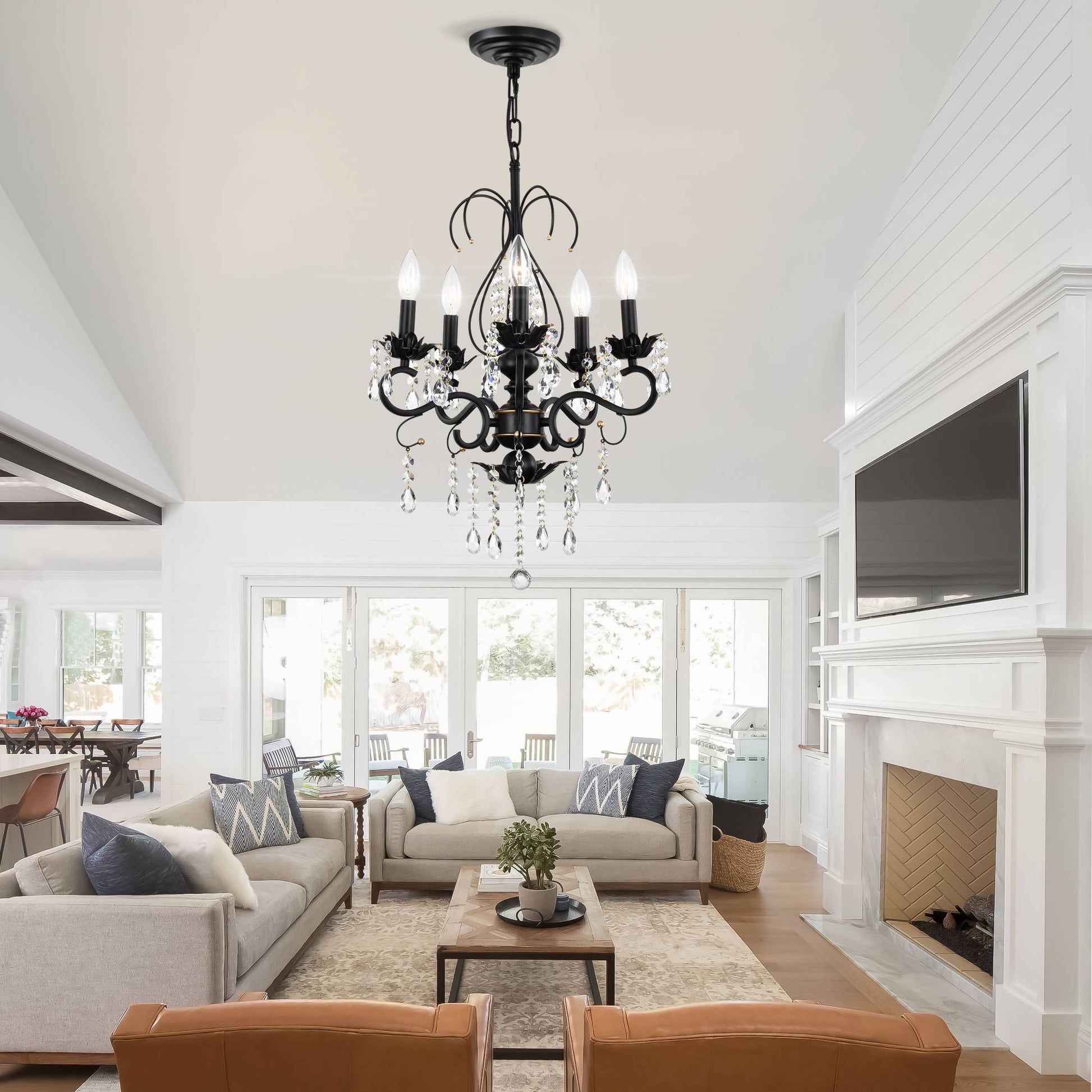 Classic Vintage Crystal Candle Chandeliers Lighting, 5 Lights Pendant Ceiling Fixture Lamp 5*E12*Max40W, No Include Bulb Chandelier For Living Room Dining Room Bedroom Hall Balcony Matte Black Gold Matte Black American Design,Luxury,Modern,Vintage Metal
