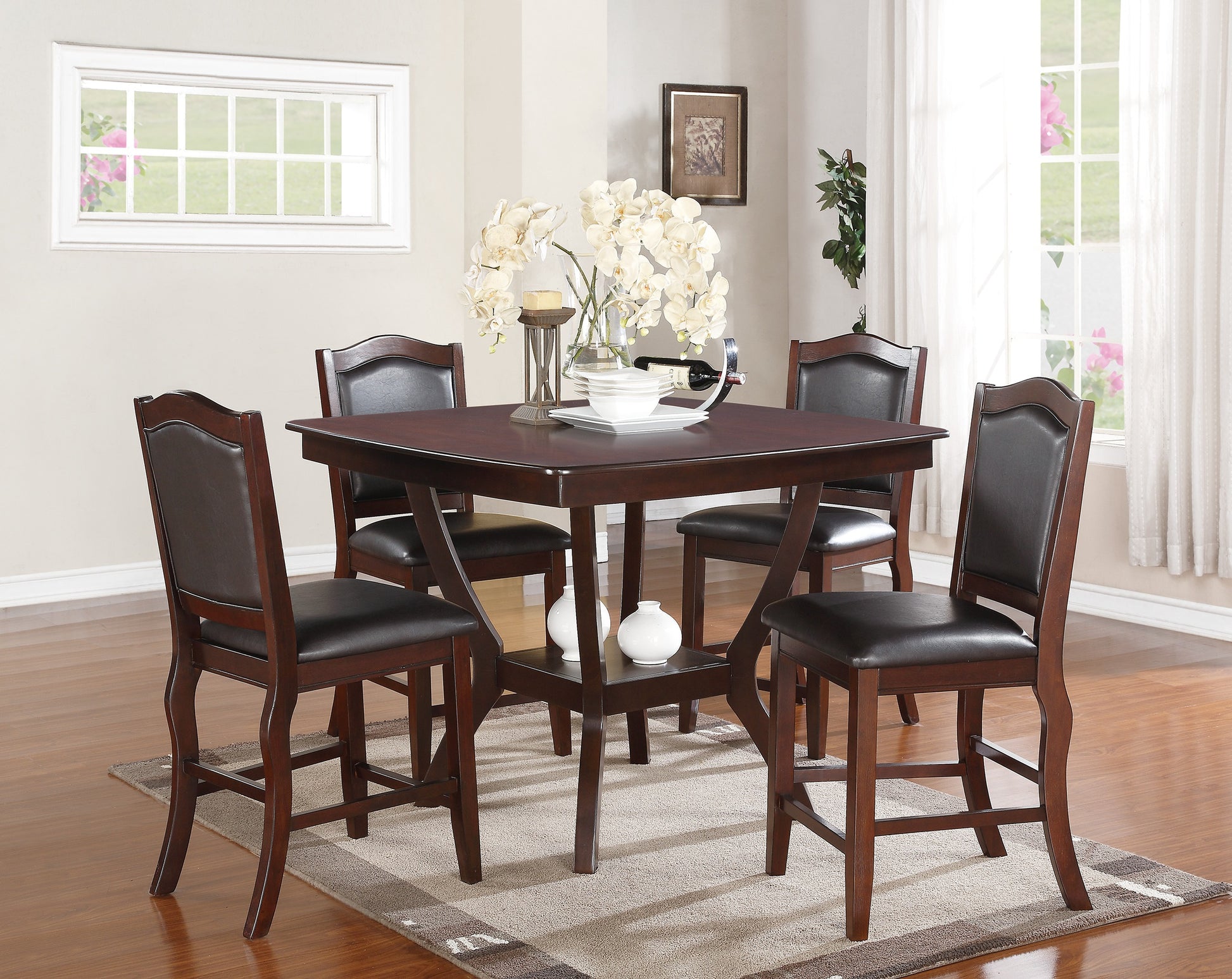 Formal Look Counter Height Dining Table W Shelve And 4X Side Chairs Solidwood Espresso Finish 5Pc Set Dining Room Furniture Wood Dining Room Solid