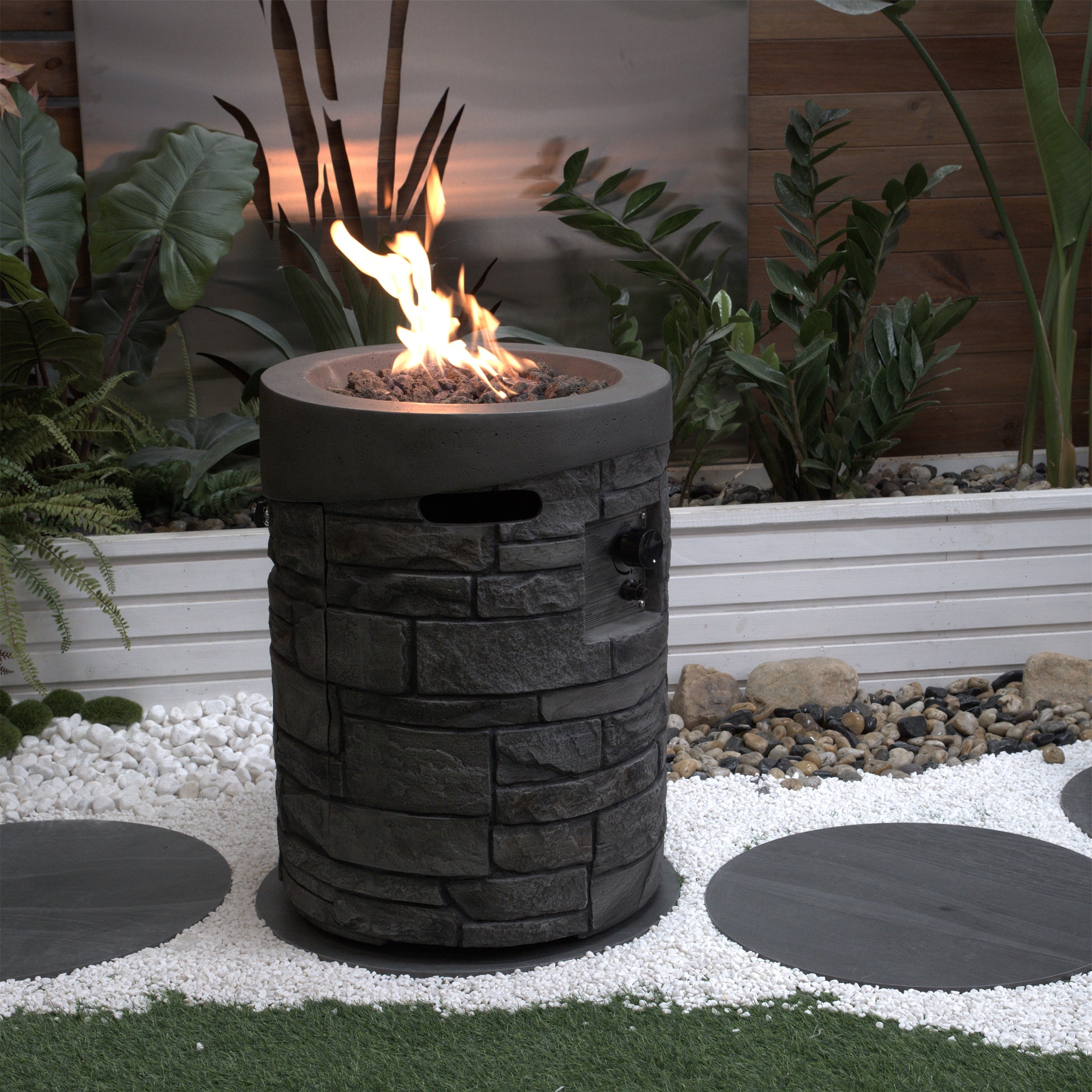 32000 Btu, Csa Certification Diameter 20 Inch Round Outdoor Gas Fire Pit,Contain 2.5Kg Lava Stone And Rainproof Cover,Magnesium Oxide Cultured Stone Surface Finished, More Suitable For Outdoor