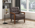 Modern Style Accent Chair Dark Brown Leather Upholstered Tufted Detail Walnut Finish Wood Furniture 1Pc Dark Brown Primary Living Space Contemporary,Modern Plywood