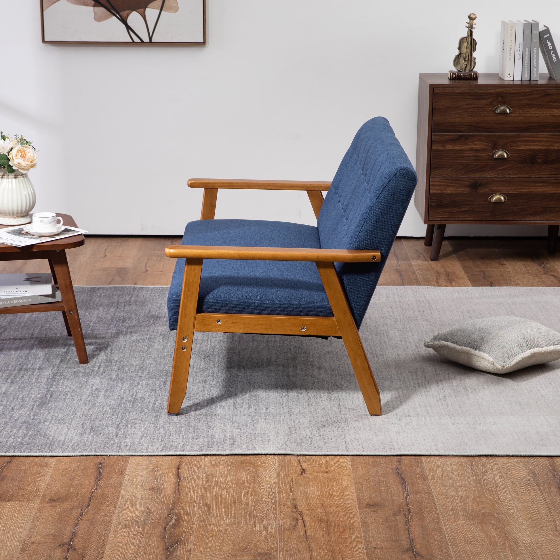 Coolmore Mid Century Modern Solid Loveseat Sofa Upholstered Linen Loveseat, 2 Seat Upholstered Loveseat Sofa Modern Couch Navy Linen 2 Seat