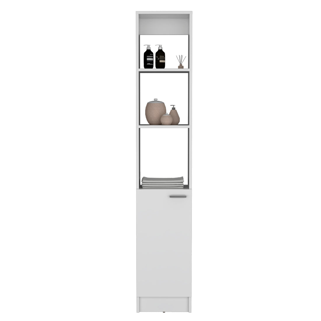 Linen Cabinet, 1 Door, 6 Shelves, White White Solid Wood Mdf Engineered Wood