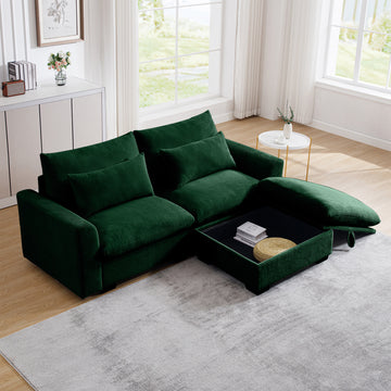 Sectional Sofa Comfy Corduroy Couch For Living Room With Pillows And Round Armrests, Modern Corduroy Sofa Sleeper Deep Couches With Storage Ottoman Green, 2 Seat Green Corduroy 2 Seat