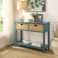 Teal Console Table With Bottom Shelf Teal Primary Living Space Drawers Rectangular Wood