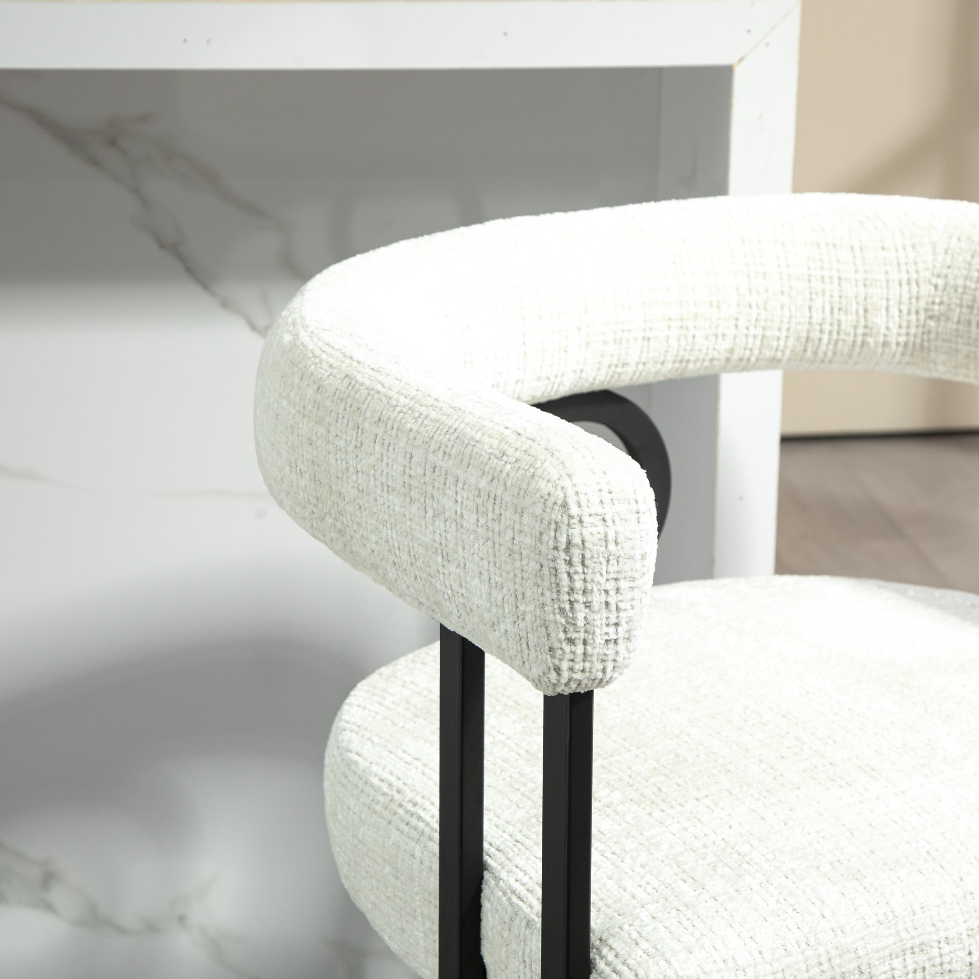 Coolmore Bar Stools Set Of 2, Modern Bar Stool With Back, Black Metal Frames, Upholstered Bar Stools For Kitchen Island, Pub, Club Beige Chenille Beige Dining Room Foam Chenille