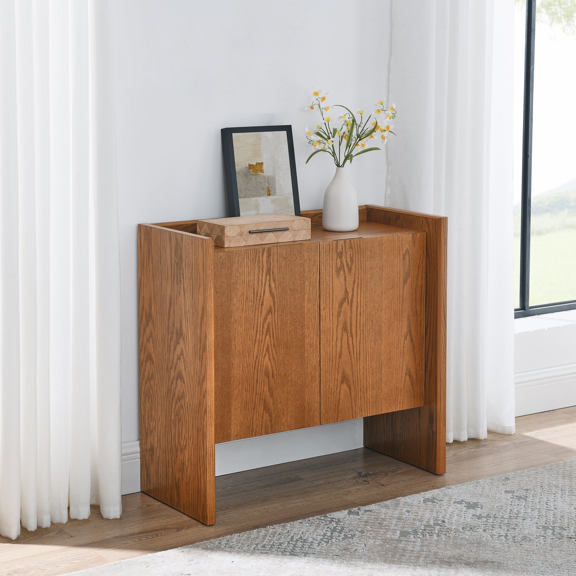 Walnut Colored Sideboard, Buffet Cabinet With Storage, Rustic Storage Cabinet For Entryway, Hallway, Living Room, Kitchen, Dining Room, Bedroom, 33.9" 15" 31.5" Walnut Mdf