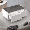 Modern Smart Coffee Table With Built In Fridge, Bluetooth Speaker, Wireless Charging, Touch Control Panel, Usb Ports, Outlet Protection, Atmosphere Light, White White Built In Outlets Or Usb Primary Living Space Freestanding Rectangular Drawers Coffee &