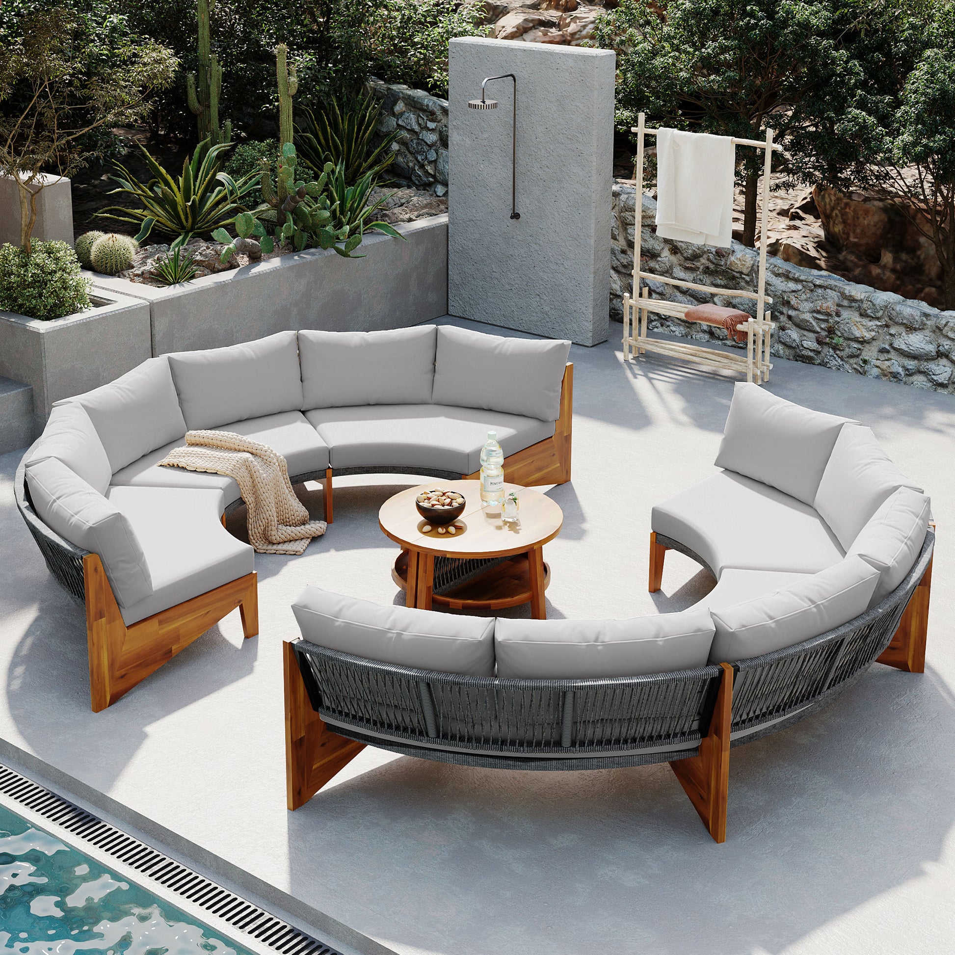 6 Person Outdoor Seating Group With Cushions And A Coffee Table Gray Acacia Wood