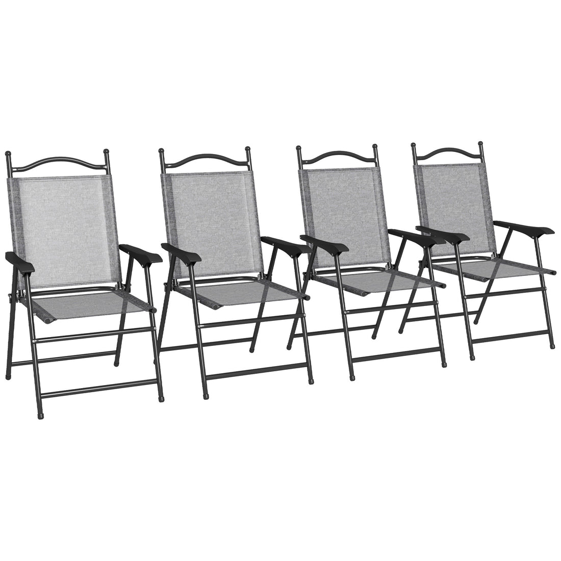 Outsunny Folding Patio Chairs, Set Of 4 Sports Chairs For Adults, Camping Chairs With Armrests,Mesh Fabric Seat For Lawn, Gray Gray Metal