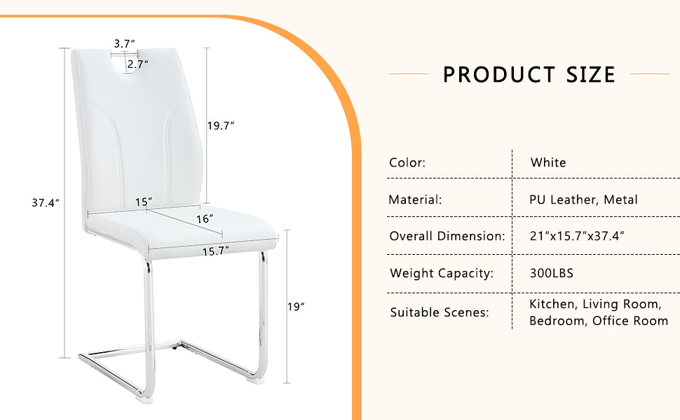 White Pu Dining Chair Set.Uniquely Designed White Dining Chairs. Pu Material, Paired With Silver Metal Chair Legs. Suitable For Offices, Restaurants, Kitchens, Conference Rooms, Etc. Set Of 4 White