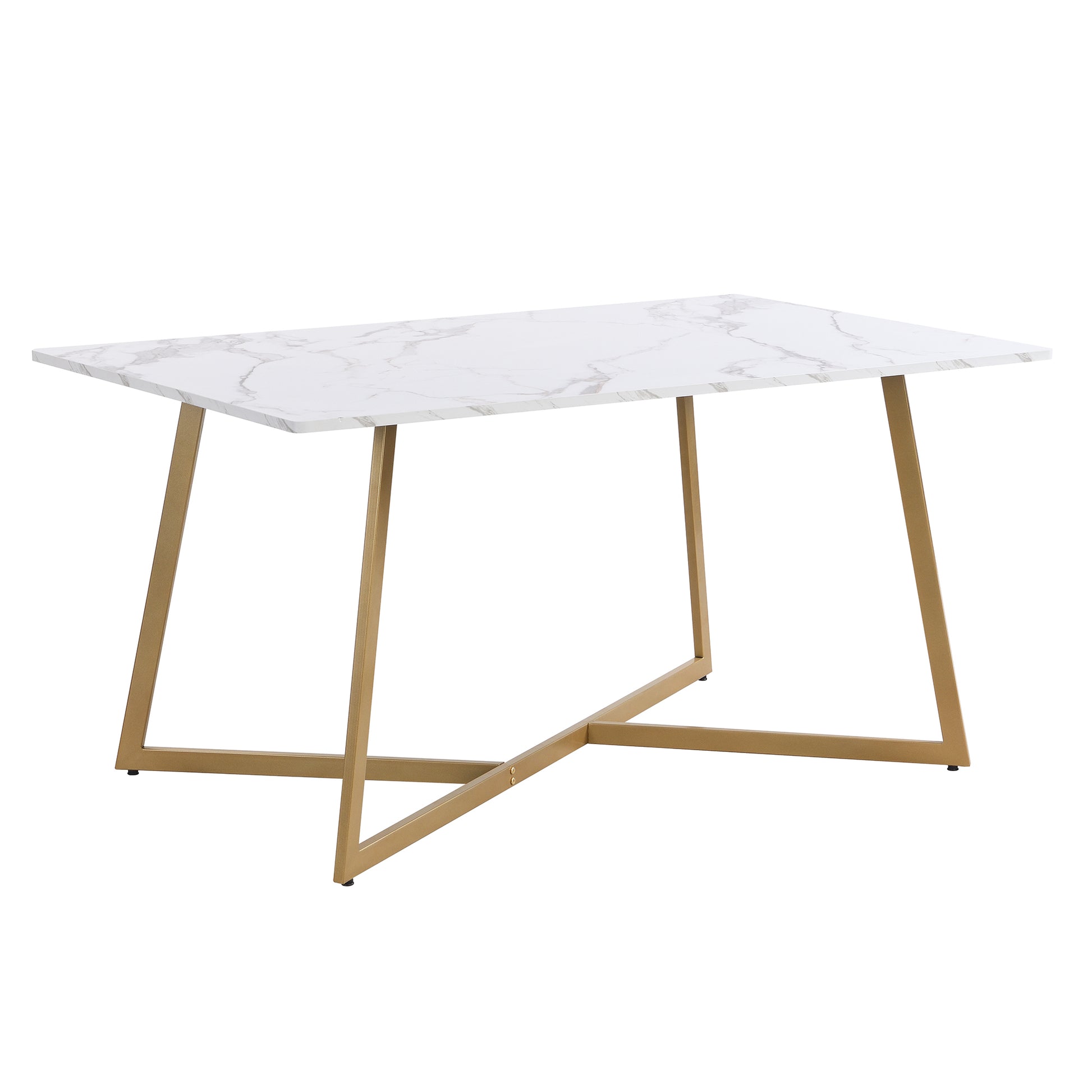 Modern Faux Marble 6 Piece Dining Table Set,60Inch Metal Kitchen Table Set With Upholstered Dining Chairs And Bench, Golden Metal Dining Room Bench Seating Rectangular Dining Table With Chair And Bench Metal Wood Golden Seats 6 60 Inches Farmhouse